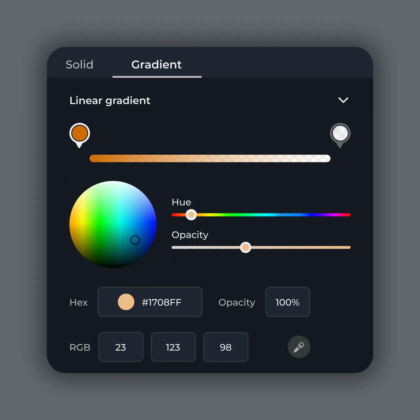 Avataar dark mode color picker — primary cyan palette against near-black surface