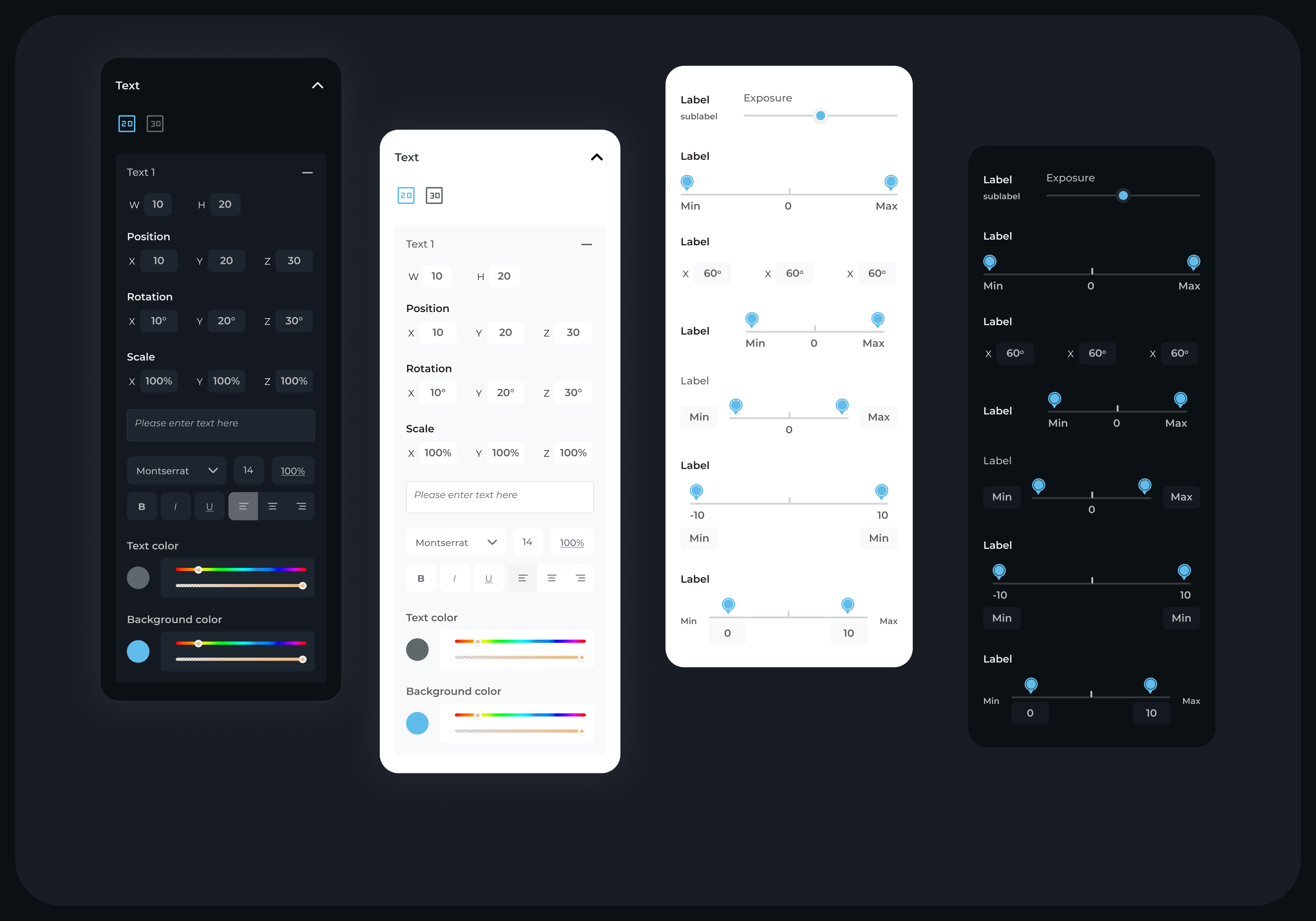 Avataar sidebar panels — Object, Scene, and Properties groupings in the dark mode workspace