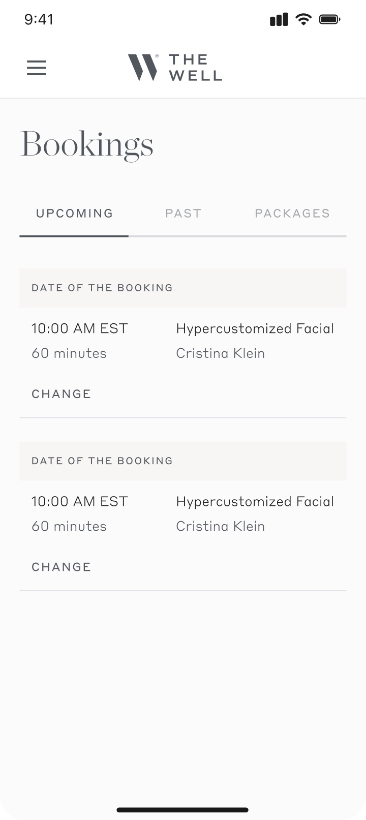 Member mobile — booking confirmation and upcoming sessions view