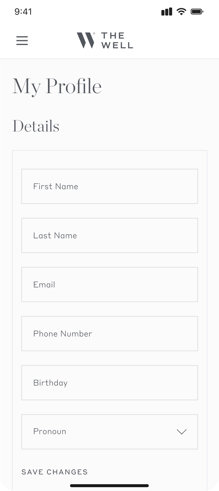 Member mobile — profile settings and wellness preferences