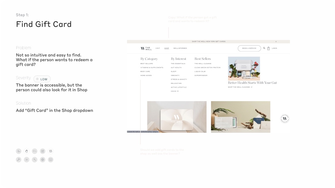 UX audit — heuristic evaluation of the existing gift card purchasing flow